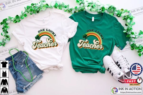 St. Patrick’s Day Teacher Shirt, Retro One Lucky Teacher Shirt, St. Patrick’s Rainbow