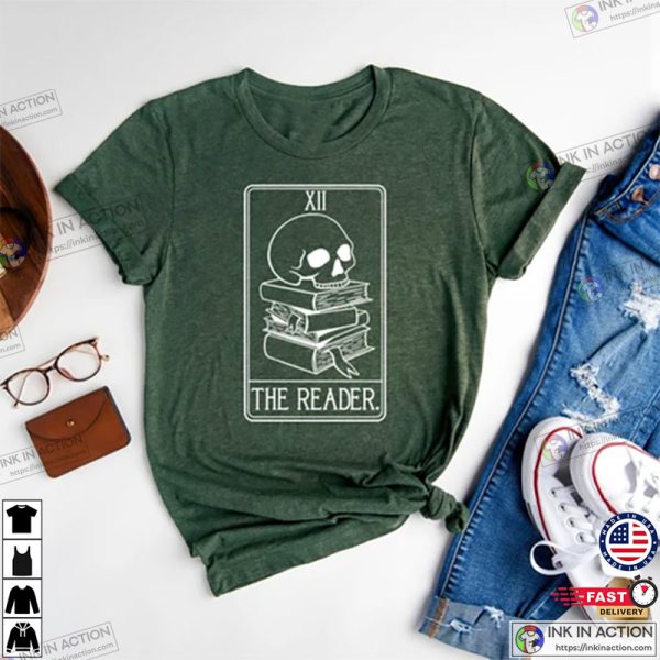 The Reader Skull Tarot Lovers T-Shirt, Tarot Card Tee Gift, Skull Tarot Shirt