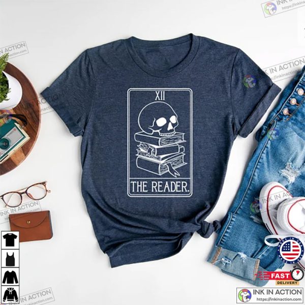 The Reader Skull Tarot Lovers T-Shirt, Tarot Card Tee Gift, Skull Tarot Shirt