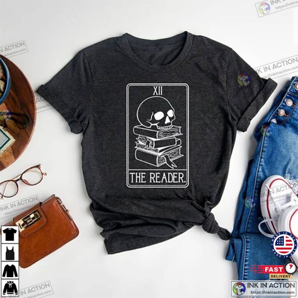 The Reader Skull Tarot Lovers T-Shirt, Tarot Card Tee Gift, Skull Tarot Shirt