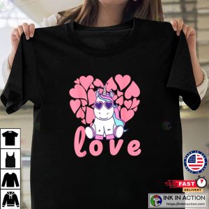 Unicorn Love Heart Valentines Day T shirt 2