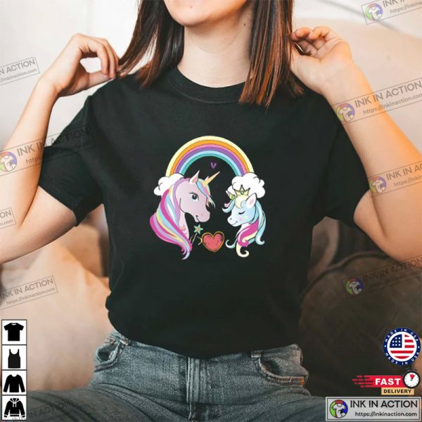 Unicorn Love Hearts And Rainbow Valentine’s Day T-shirt