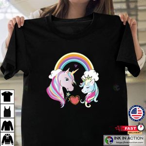 Unicorn Love Hearts And Rainbow Valentine’s Day T-shirt