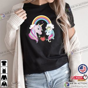 Unicorn Love Hearts And Rainbow Valentines Day T shirt 3