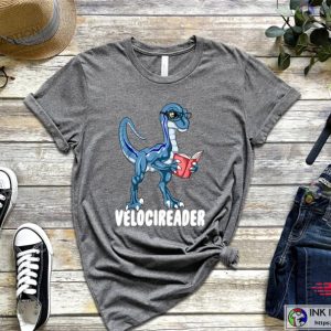 Velociraptor Dinosaur Reading Book Shirt 4