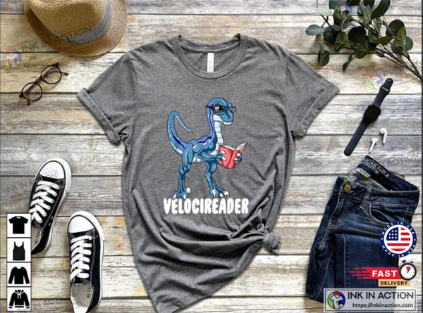 Velociraptor Dinosaur Reading Book Shirt