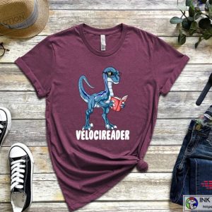 Velociraptor Dinosaur Reading Book Shirt 5