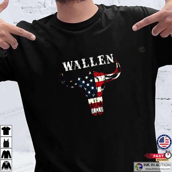 American Flag Wallen Cow Skull Music Shirt