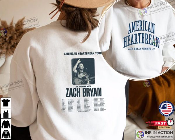 Zach Bryan Shirt, American Heartbreak Tour Printed Front and Back T-shirt