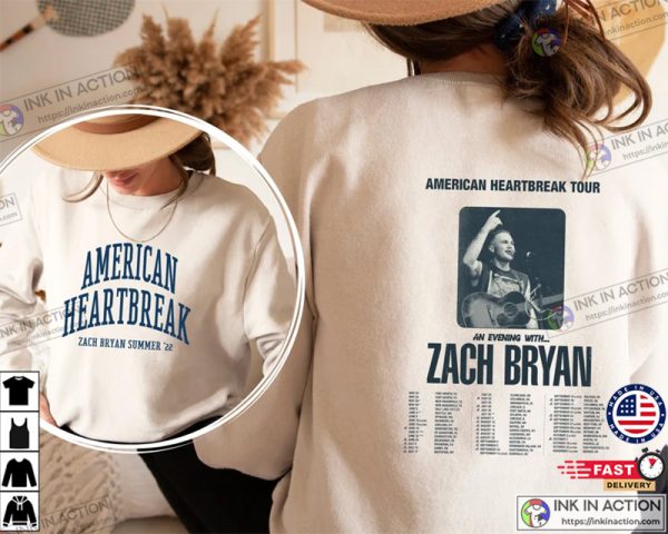 Zach Bryan Shirt, American Heartbreak Tour Printed Front and Back T-shirt