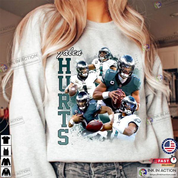 90s Vintage x Bootleg Style Retro Shirt, Jalen Hurts Oversized Graphic Tee