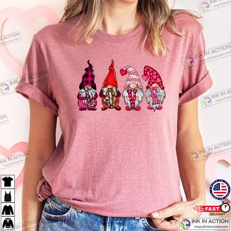 zanvin Valentine's Day Sweatshirt for Women Love Heart Tee Shirts Cute  Gnomes Print Short Sleeves Graphic Tee Tops Plus Size,Pink,M 