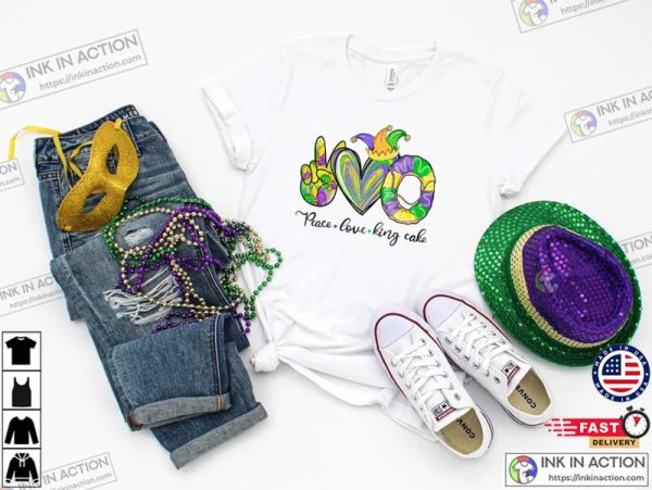 Peace Love King Cake Mardi Gras Shirt, Mardi Gras Shirt