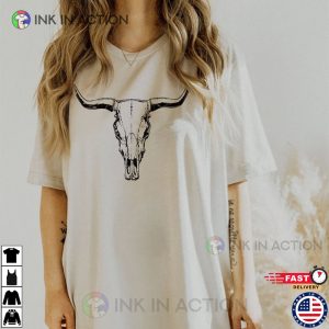 Boho Cow Skull Shirt Western Graphic Tee Cowgirl Shirt 2