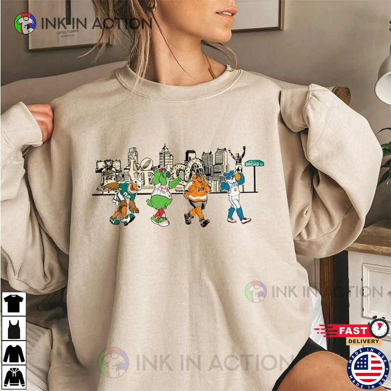 Philadelphia Sports Mascots Broad Street Shirt, hoodie, longsleeve,  sweatshirt, v-neck tee