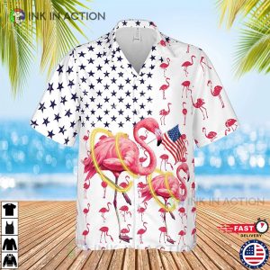 American Flag Flamingo Independence Day Unisex Hawaiian Shirt