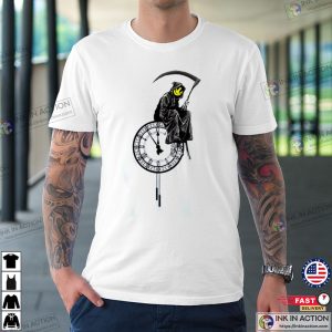 Banksys Grim Reaper Clock T Shirt 1 Ink In Action