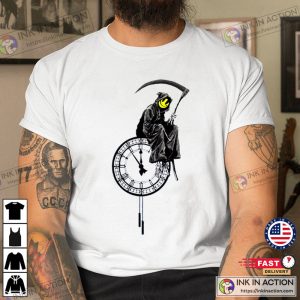Banksys Grim Reaper Clock T Shirt 2 Ink In Action