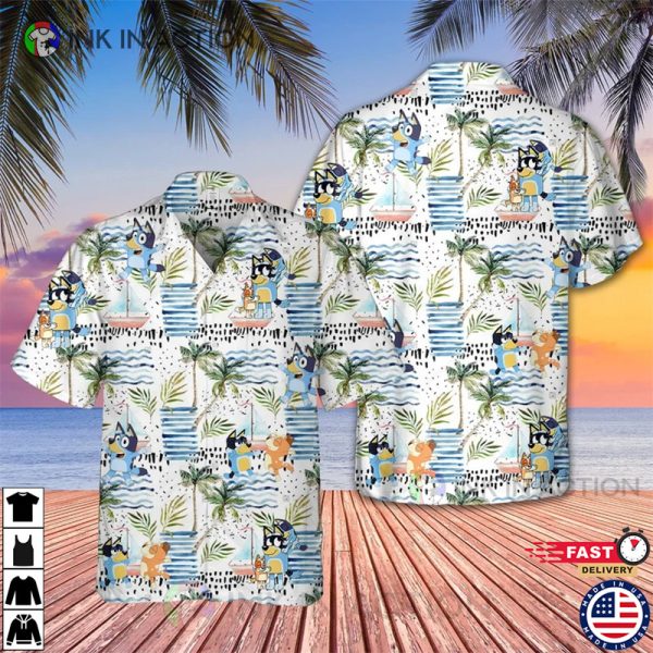 Bluey Beach Shirt, Hawaiian Shirt, Tropical Summer Shirt