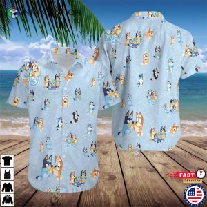 Bluey Beach Shirt, Tropical Summer Bluey Hawaiian Shirt