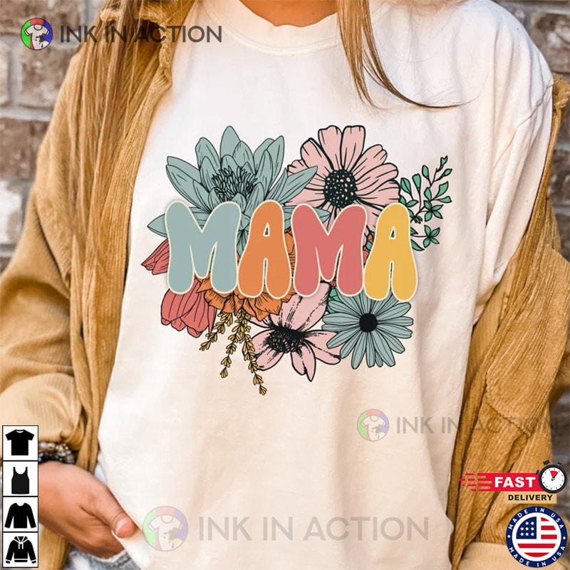 Comfort Colors Retro Floral Mama T-shirt, Mother's Day