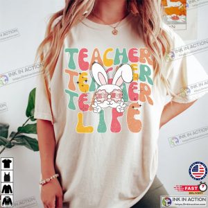 Cute Happy Easter Bunny Teachers T shirt 3 Ink In Action