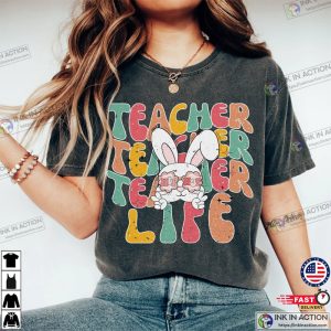 Cute Happy Easter Bunny Teachers T shirt 4 Ink In Action