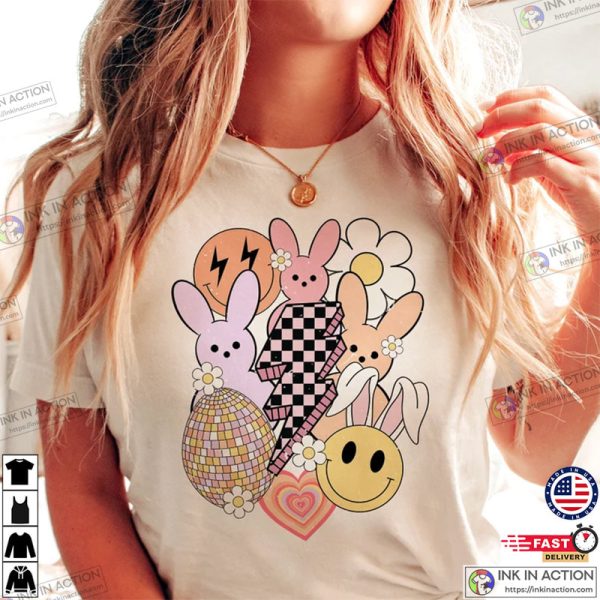 Easter Bunny Retro Smiley Face T-shirt