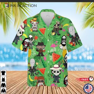 Horror Tropical Button Shirt, Aloha Vibes Beach Shirt, Horror Hawaiian Shirt