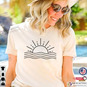 Ocean Sun Tee Nature Graphic T-shirt, Womens Summer Tee