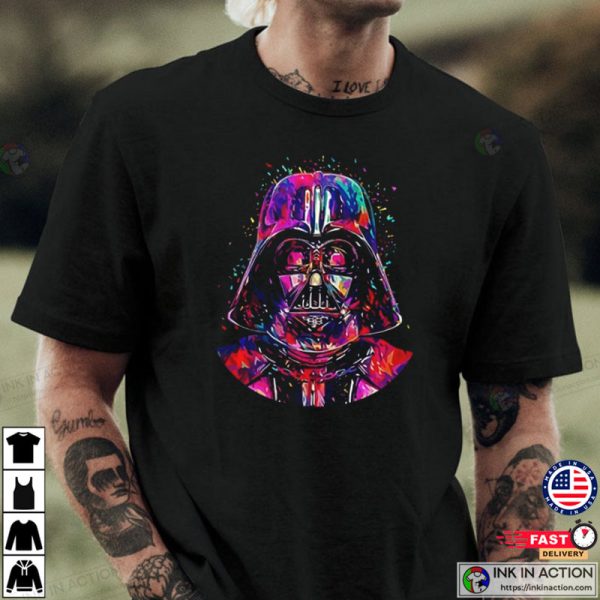 Star Wars Darth Vader Head Neon Gradient Graphic T-Shirt