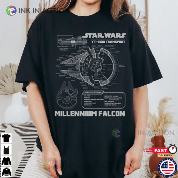 Star Wars Millennium Falcon Grey Schematics Shirt