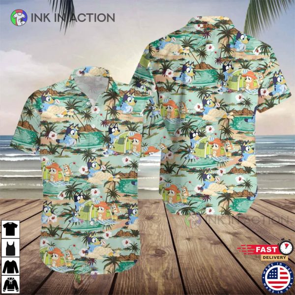 Tropical Bluey Hawaiian Shirt, Bluey Beach Shirt