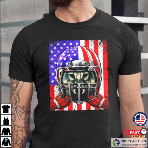 Wolf American Football USA Flag Merica Animal Football T-Shirt