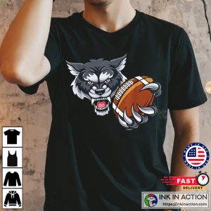 Wolf Cartoon Sports Team Mascot American Football Ball T Shirt 1 Ink In Action