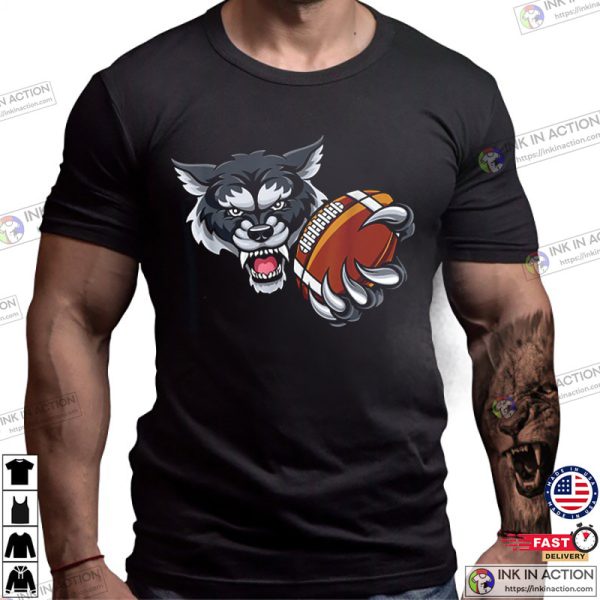 Wolf Cartoon Sports Team Mascot American Football Ball T-Shirt