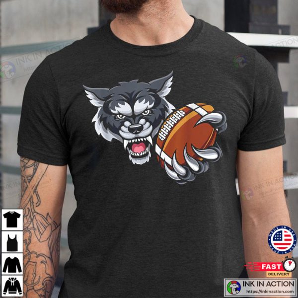Wolf Cartoon Sports Team Mascot American Football Ball T-Shirt