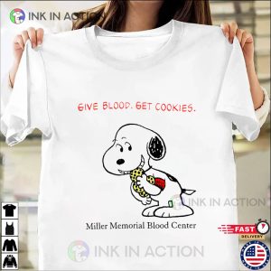 90s peanuts snoopy Give Blood Active T shirt 2 Ink In Action