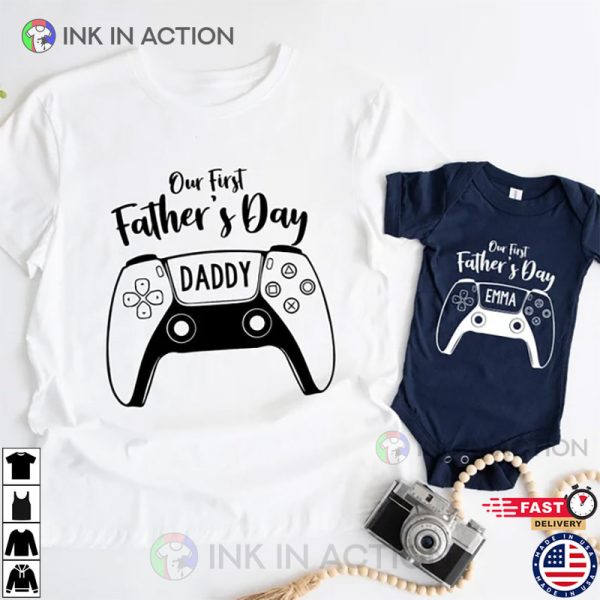 First Fathers Day Personalized Matching Shirts, Dad & Baby Matching Gaming