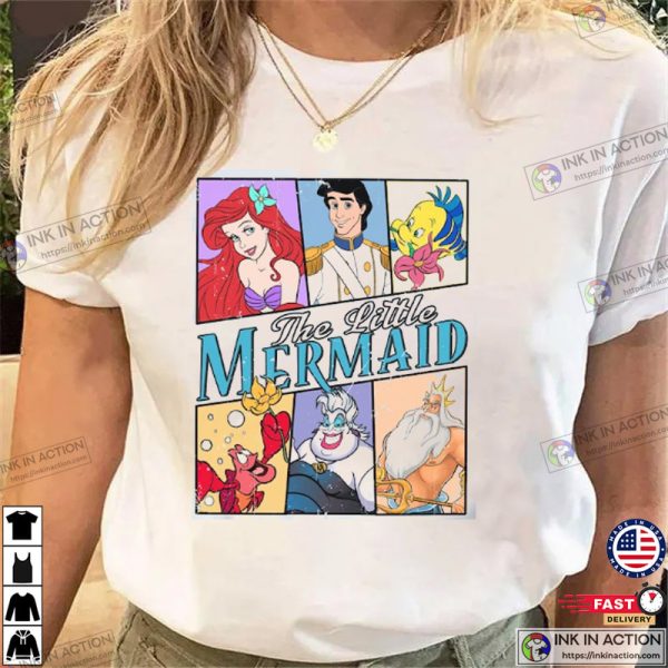 Retro The Little Mermaid Ariel Ursula Eric Prince Disney T-shirt