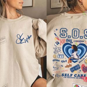 SZA SOS Merch Bill Kill Low Ghost At The Machine SZA 2023 Full Tracklist 2 Sides Shirt