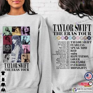 The Eras Tour Vintage 2 Side Shirt With Tour Places and Albums on The Back