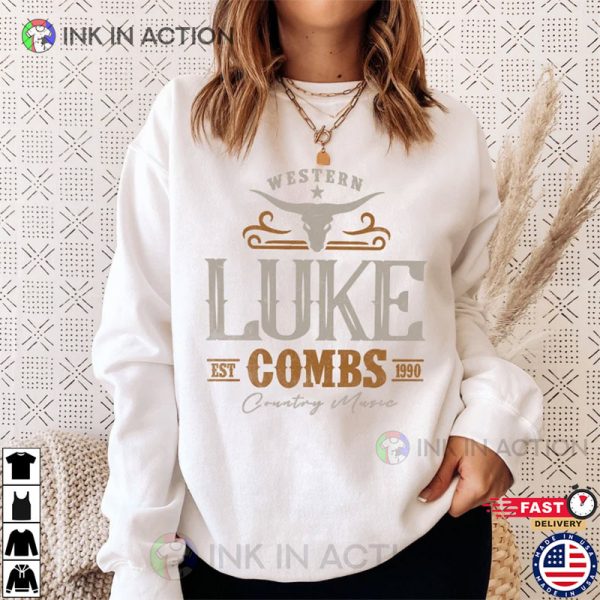 Vintage Luke Combs EST 1990 T-Shirt, Western Luke Combs Bullhead Tour 2023 Merch