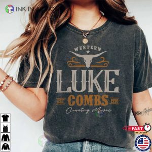 Vintage Luke Combs EST 1990 T Shirt Western Luke Combs Bullhead Tour 2023 Merch 3 Ink In Action