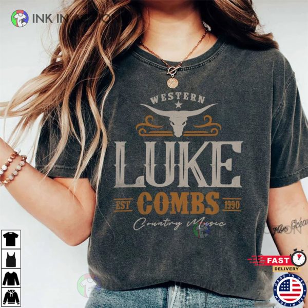Vintage Luke Combs EST 1990 T-Shirt, Western Luke Combs Bullhead Tour 2023 Merch