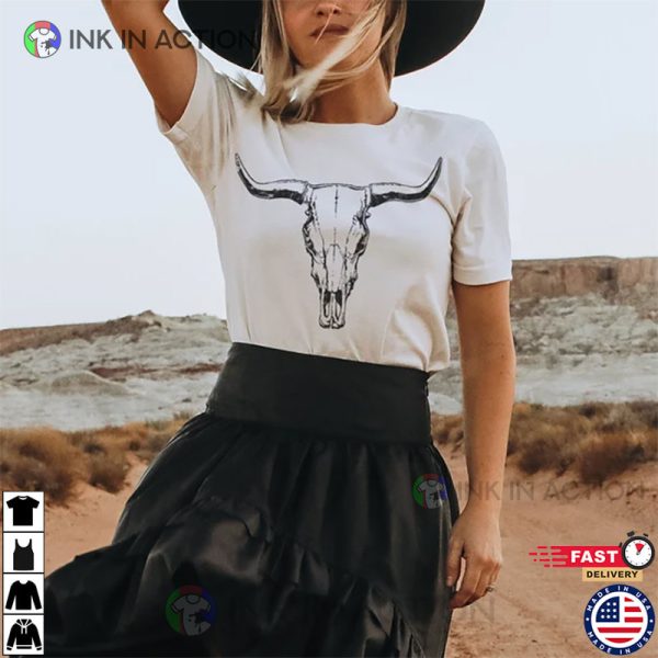 Western Graphic Tee, Cowgirl, Bull Skull Shirt