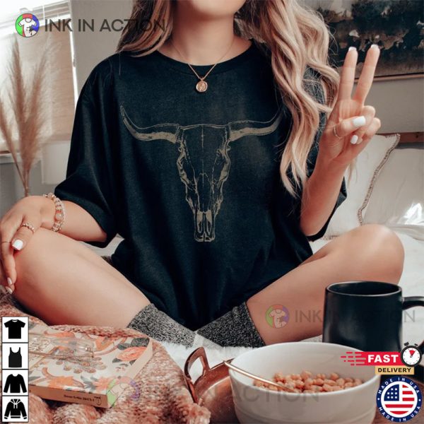 Western Graphic Tee, Cowgirl, Bull Skull Shirt