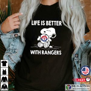 snoopy life is better with Texas rangers shirt 3
