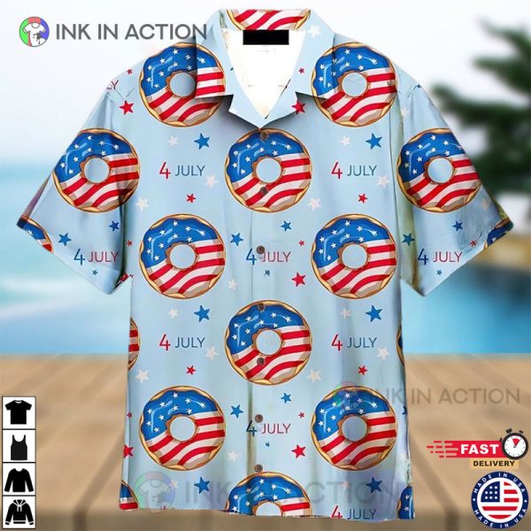 4th Of July Blue And Red Donuts Bun Hawaiian Shirt