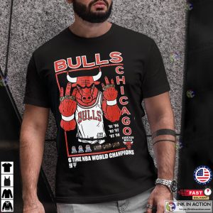 Bulls 6 Times NBA World Champions T Shirt 3 Ink In Action